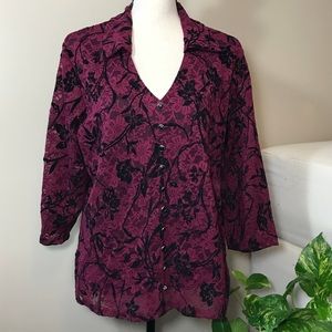 1XL Red and Black Lace Fully Lined Blouse